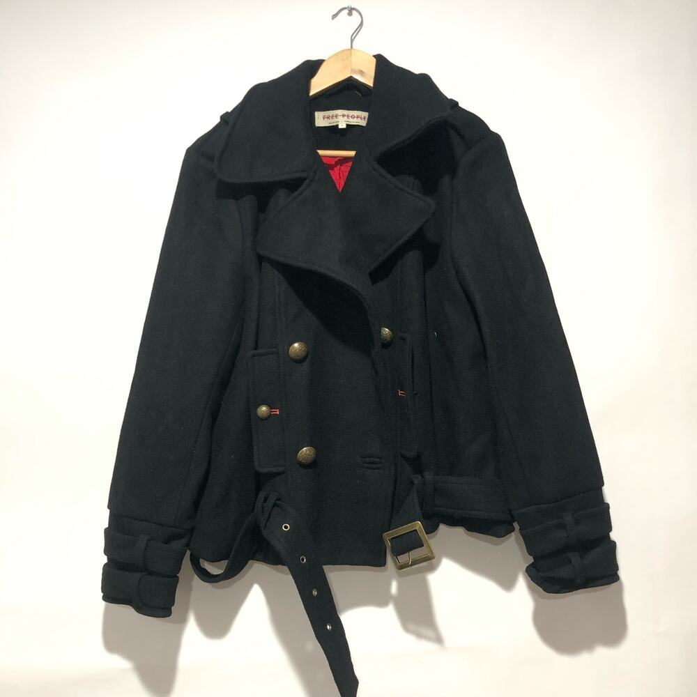 Free People Manteau Cecelia Peacoat Button Front Buckle Detail Black M $348 - Picture 15 of 16